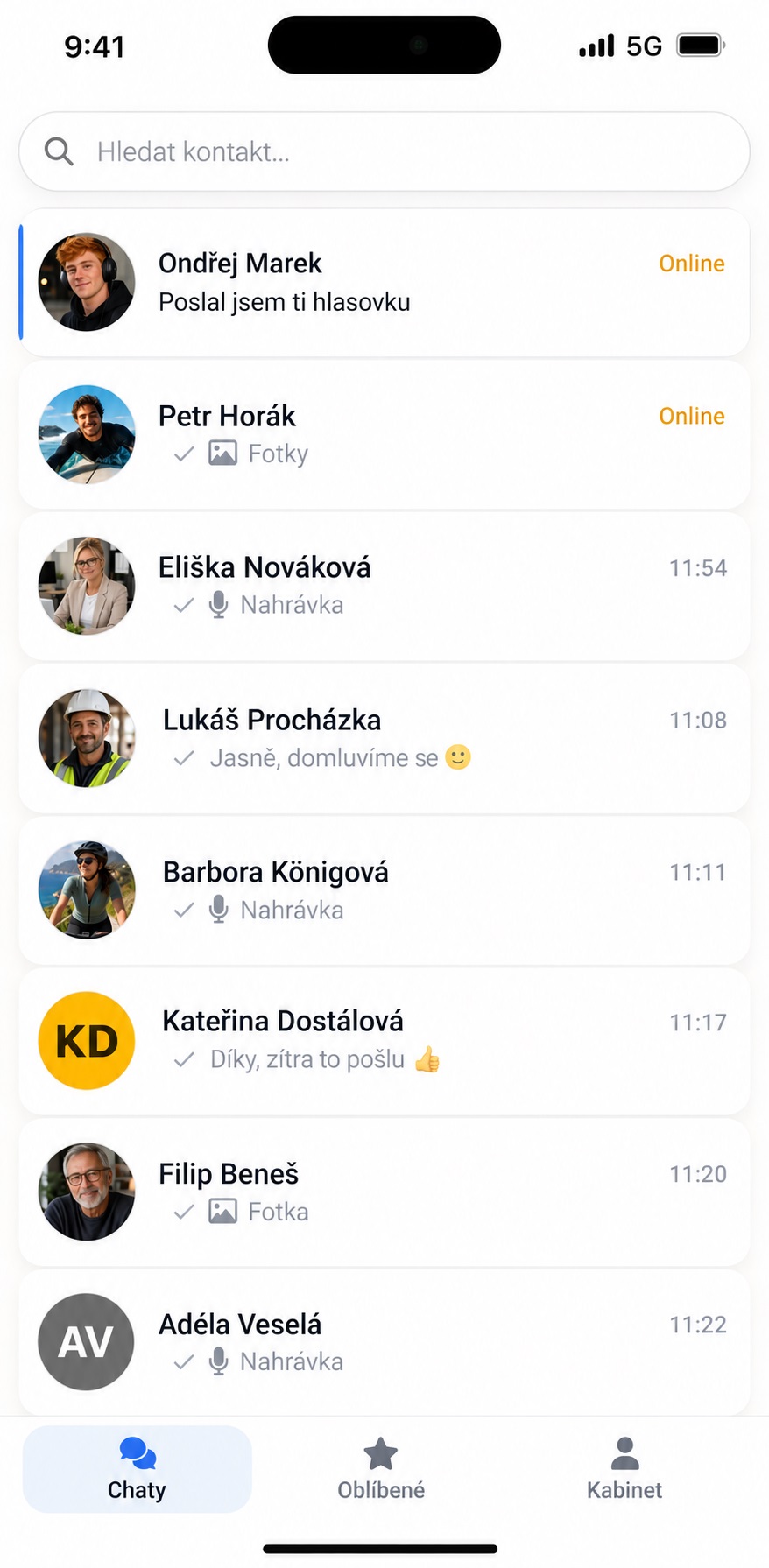 MyChat — seznam chatů